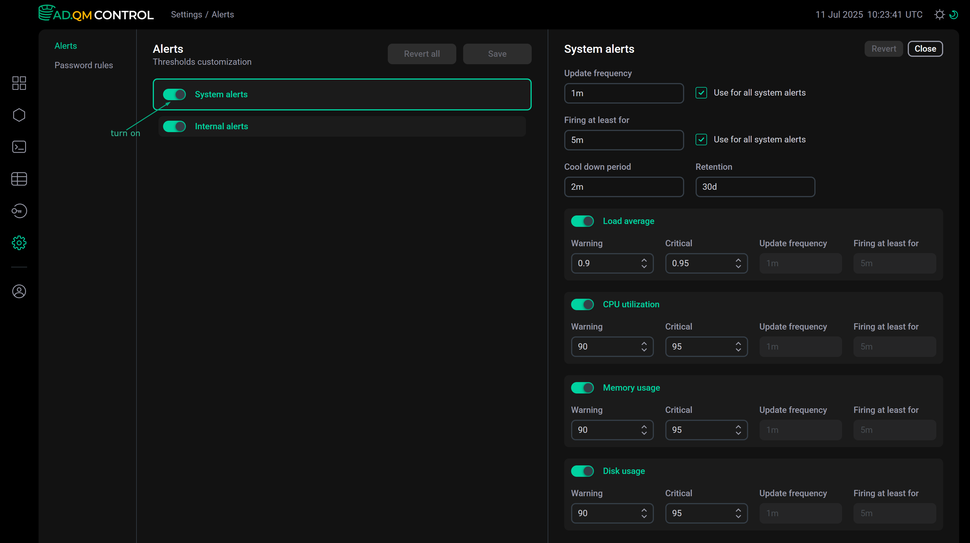 Configure system alerts