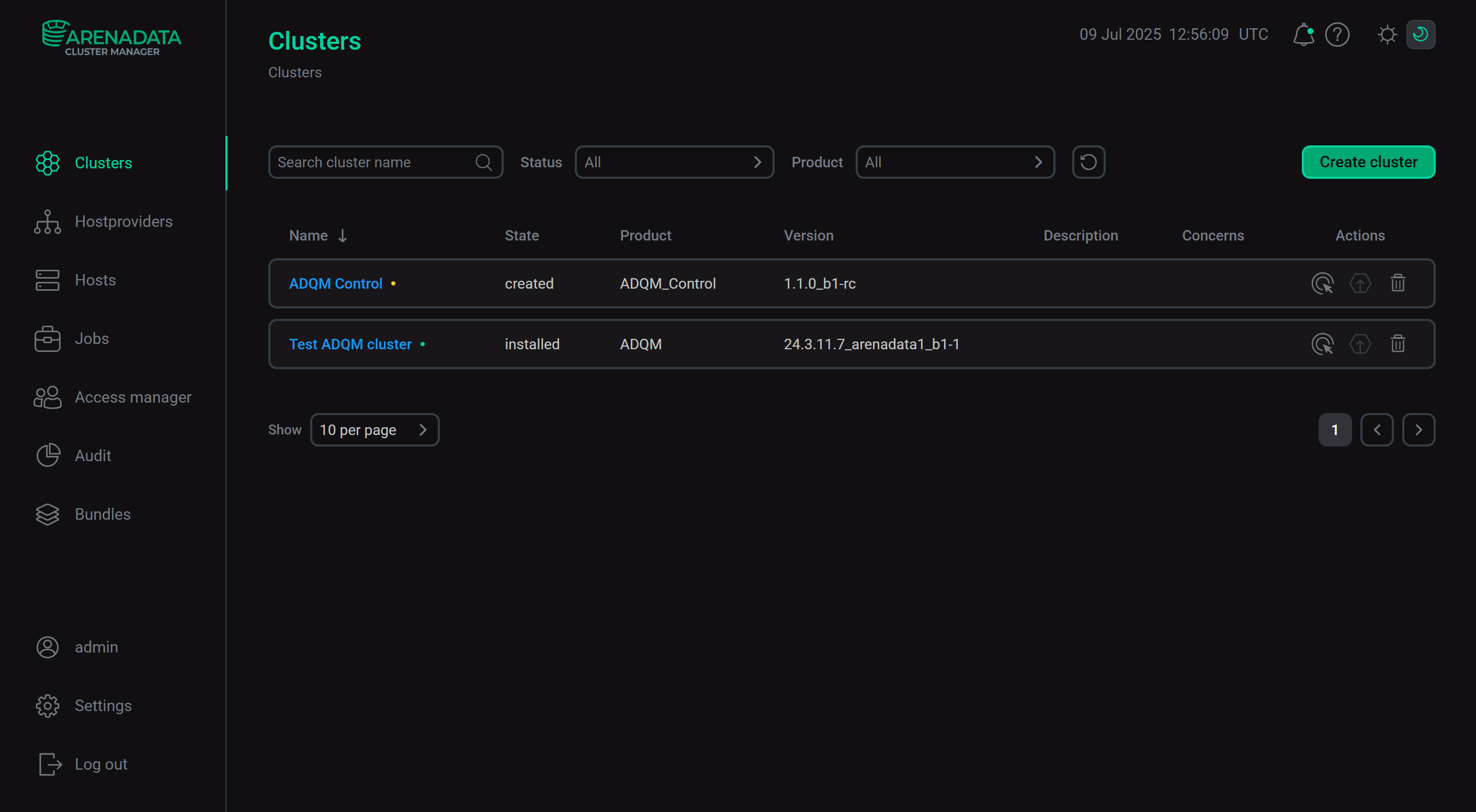 The result of successful cluster creation