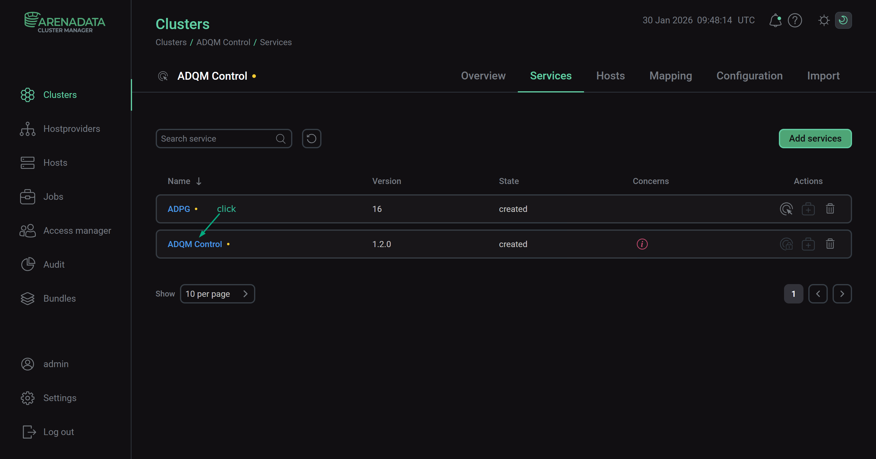 Switch to configuring a service