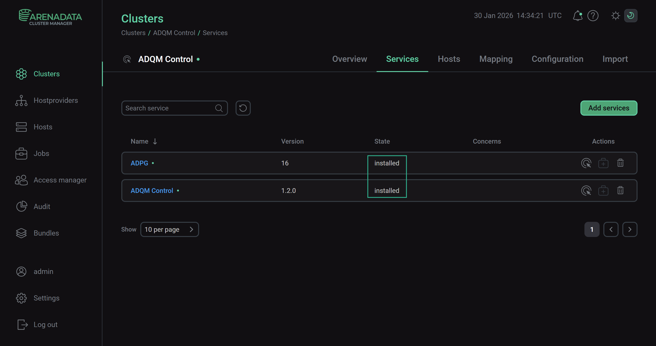 The state of cluster services after successful installation