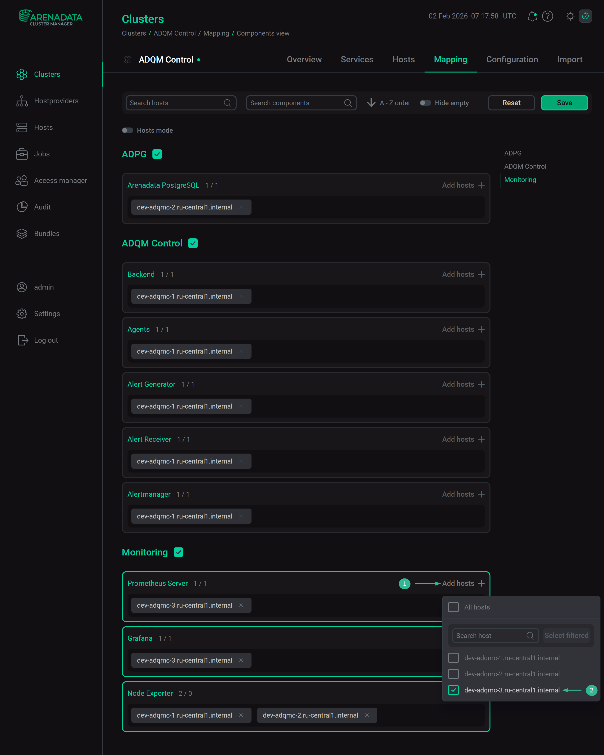 Select a host for a component