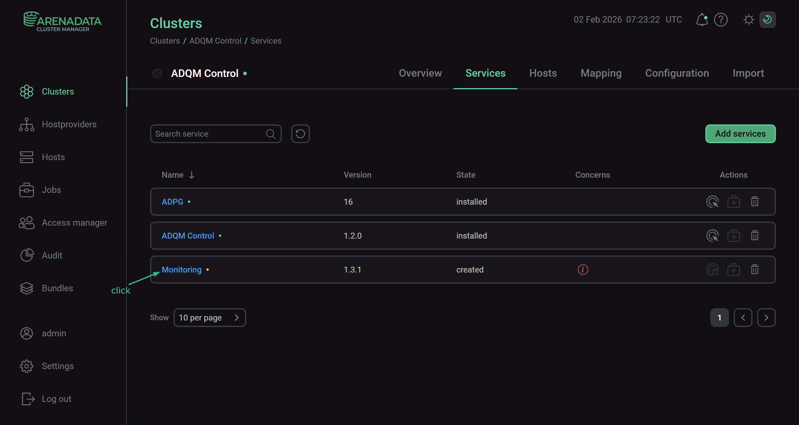 Switch to the service configuration