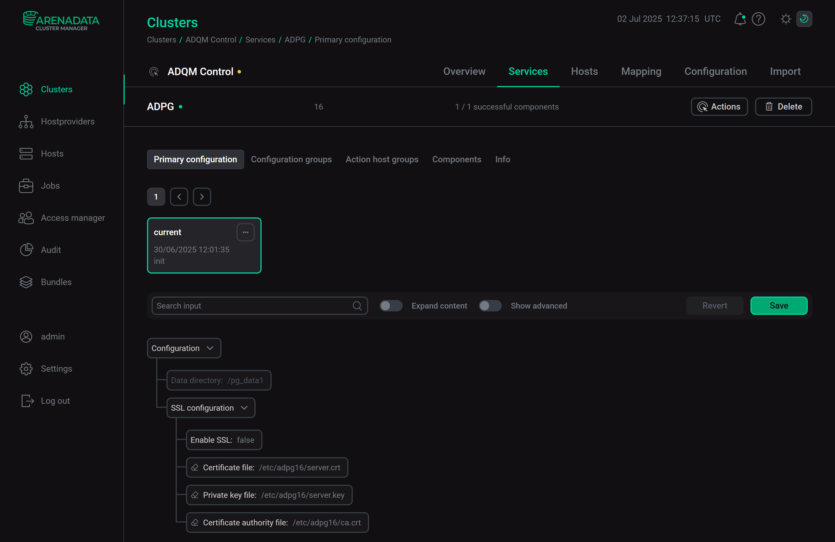 ADPG service configuration parameters to check SSL certificates of connections