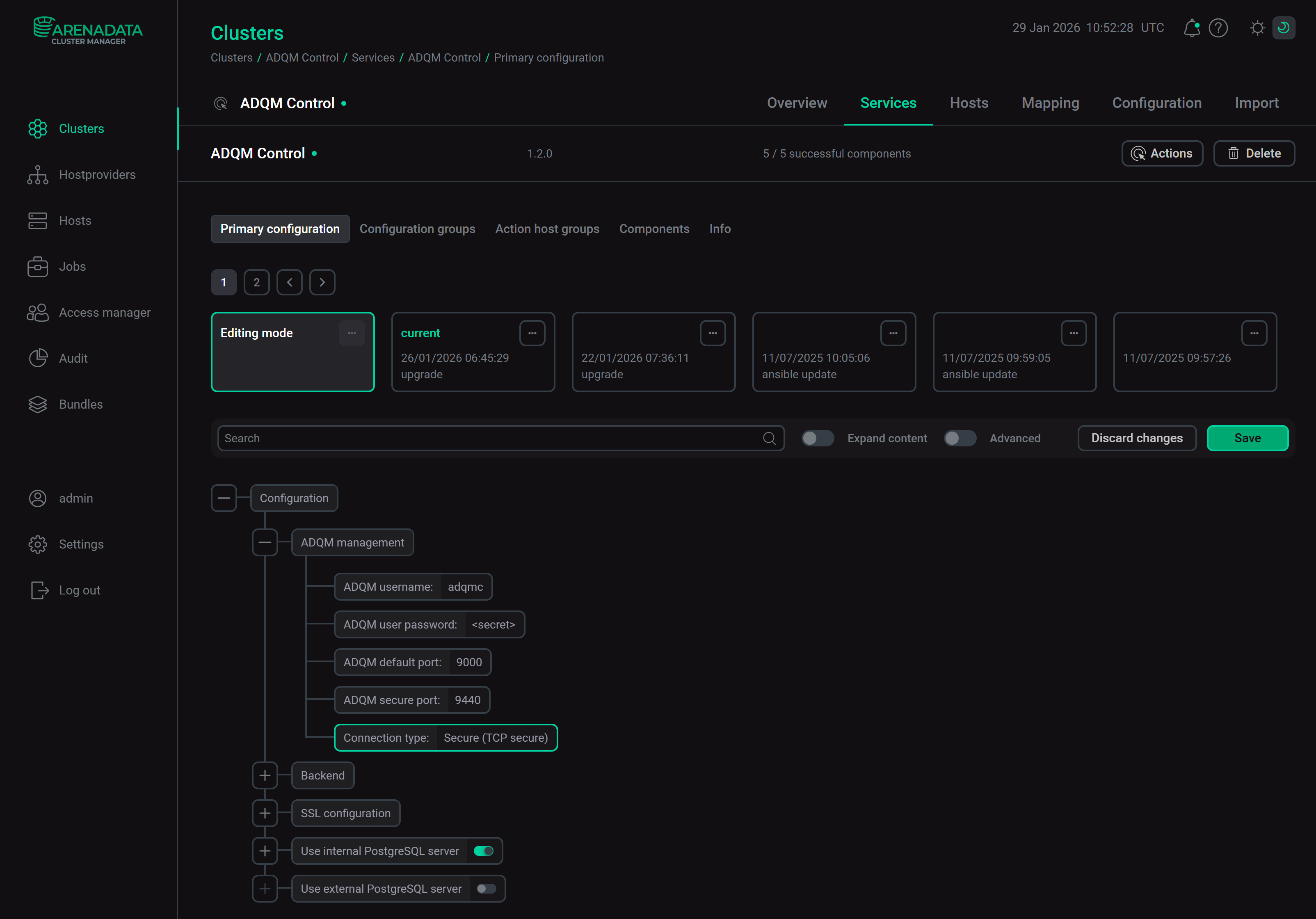Option to enable the use of only secure TCP connections to ADQM