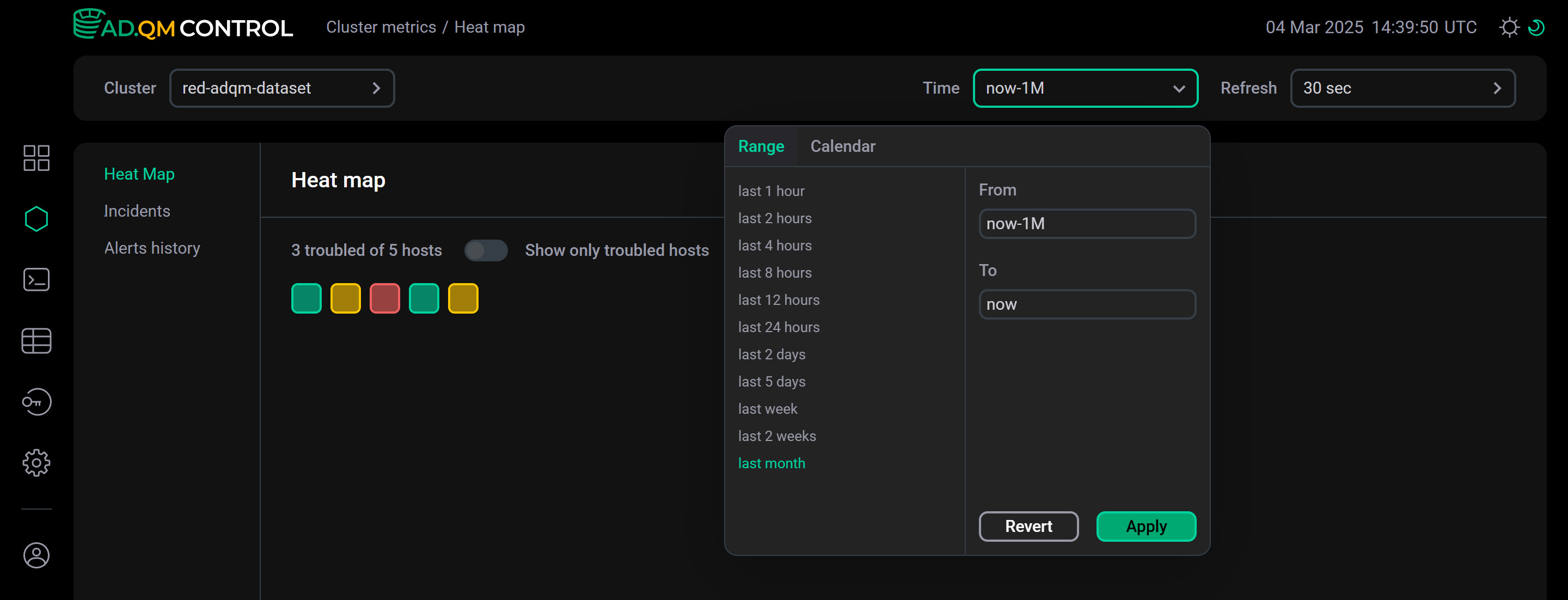 Data filters on the Cluster metrics page