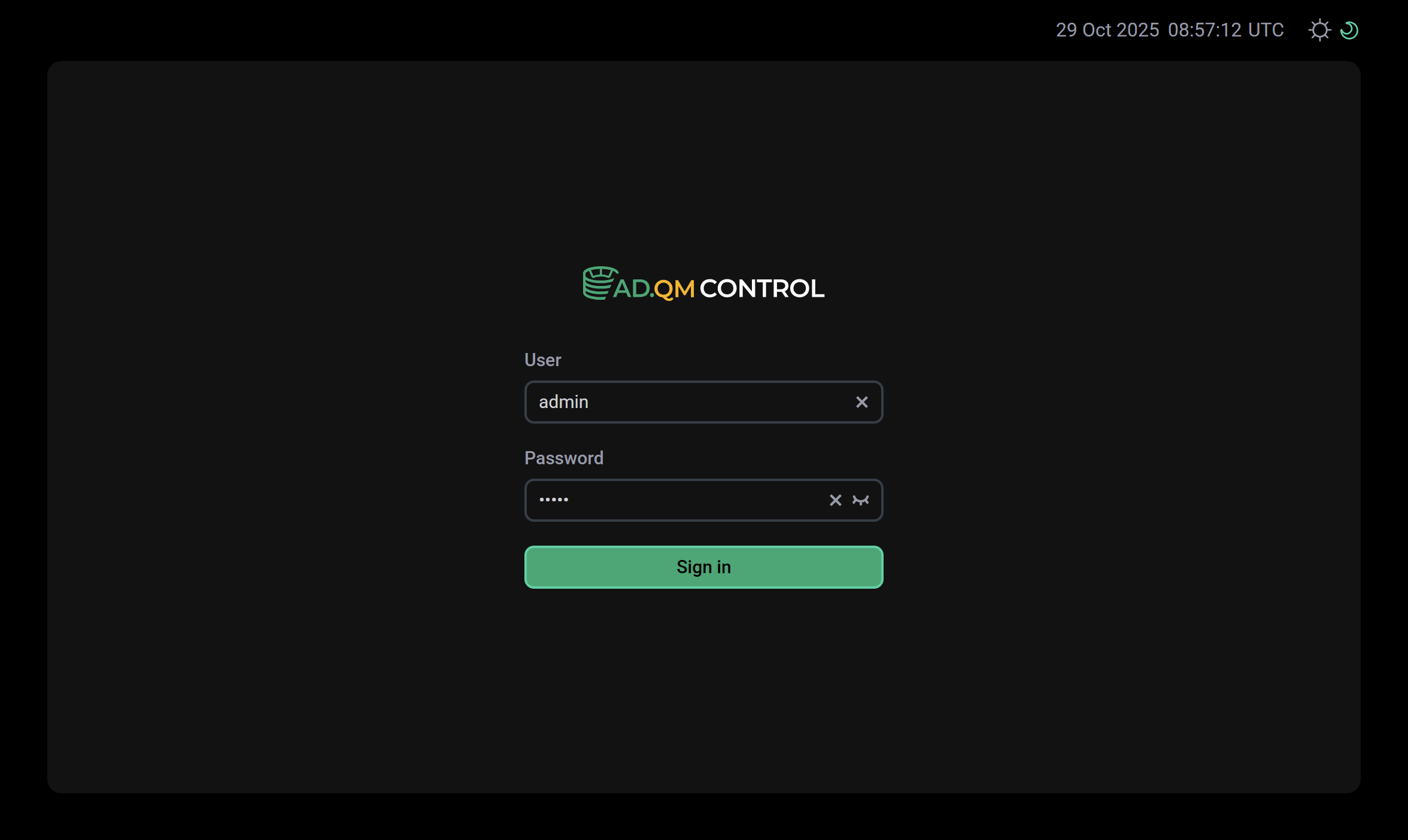 Log in to ADQM Control