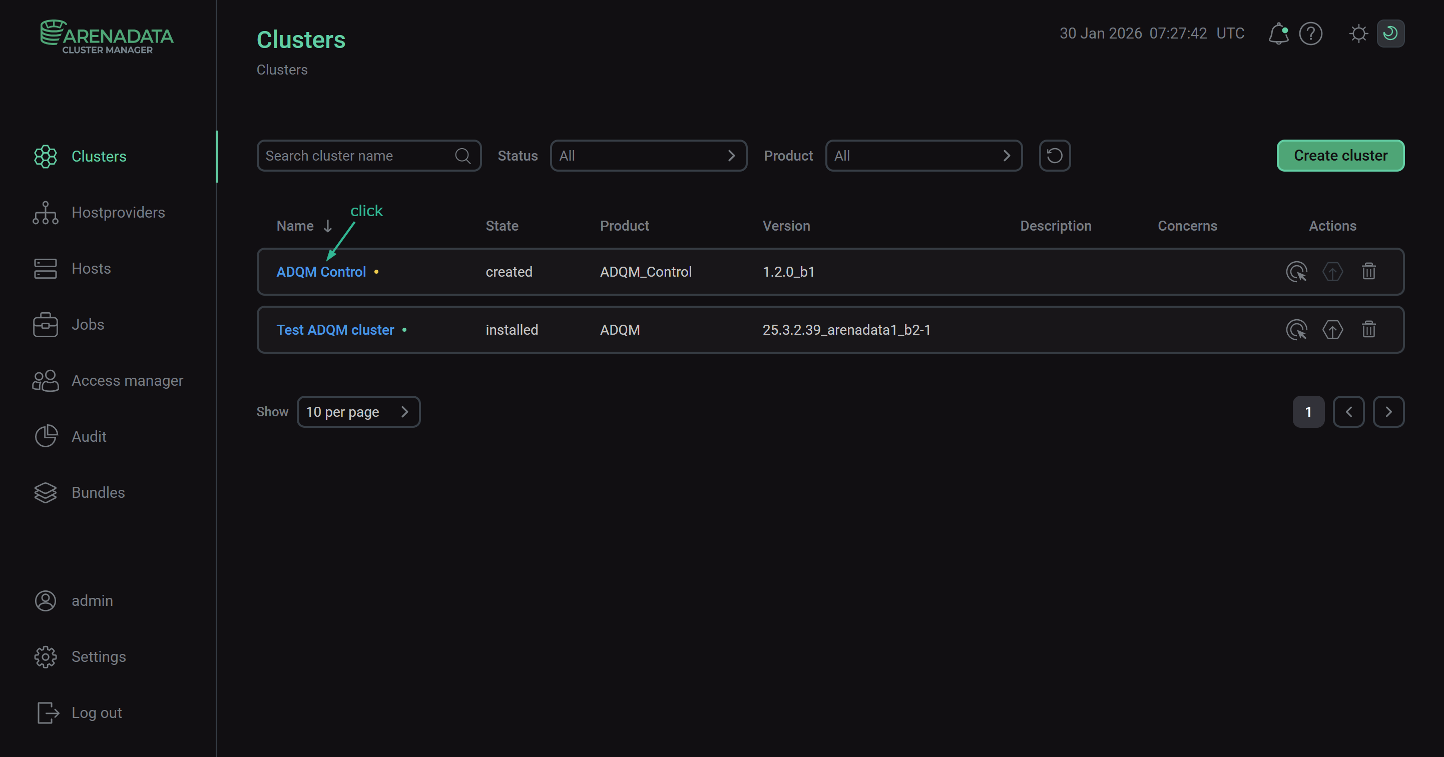 Select a cluster