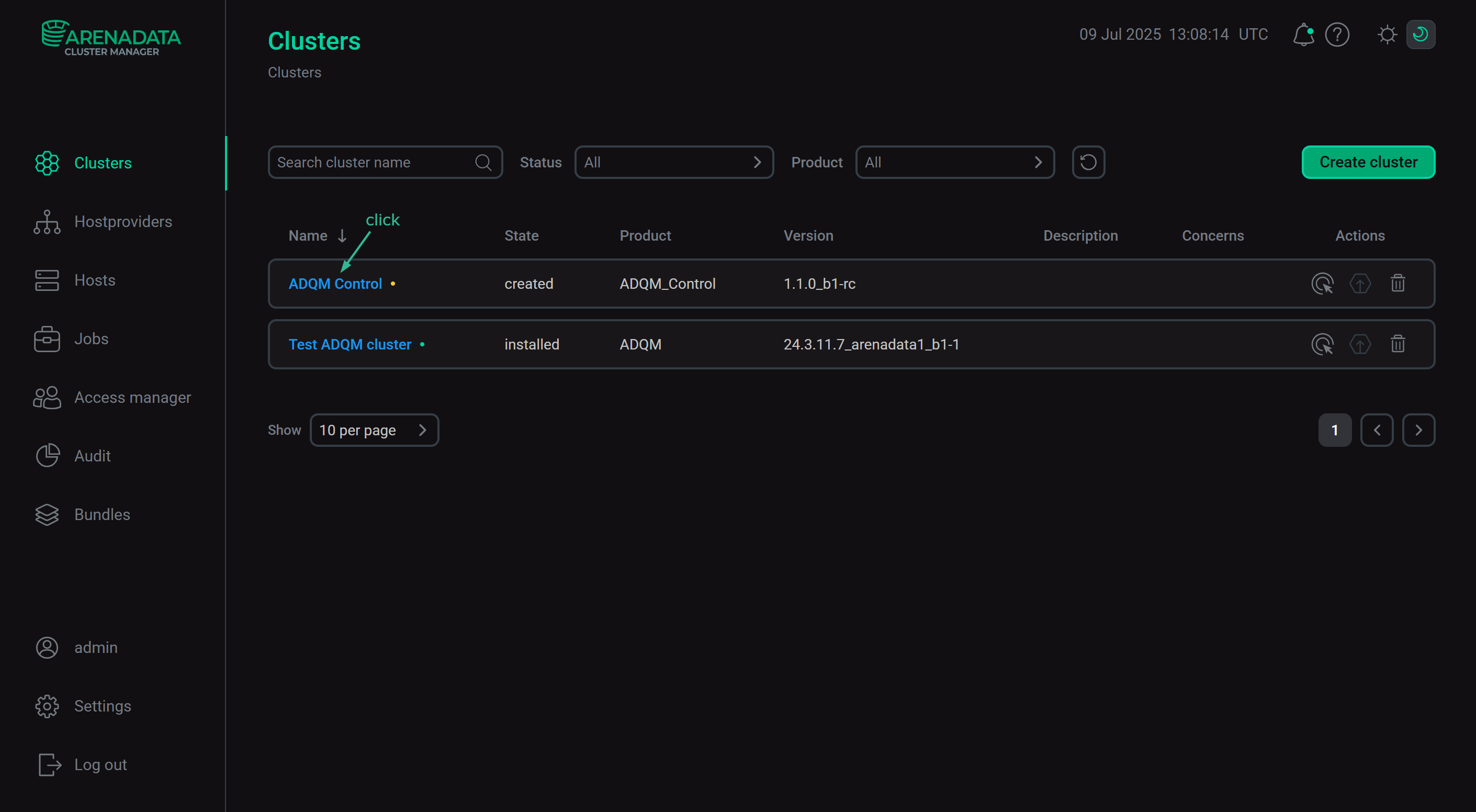 Select a cluster