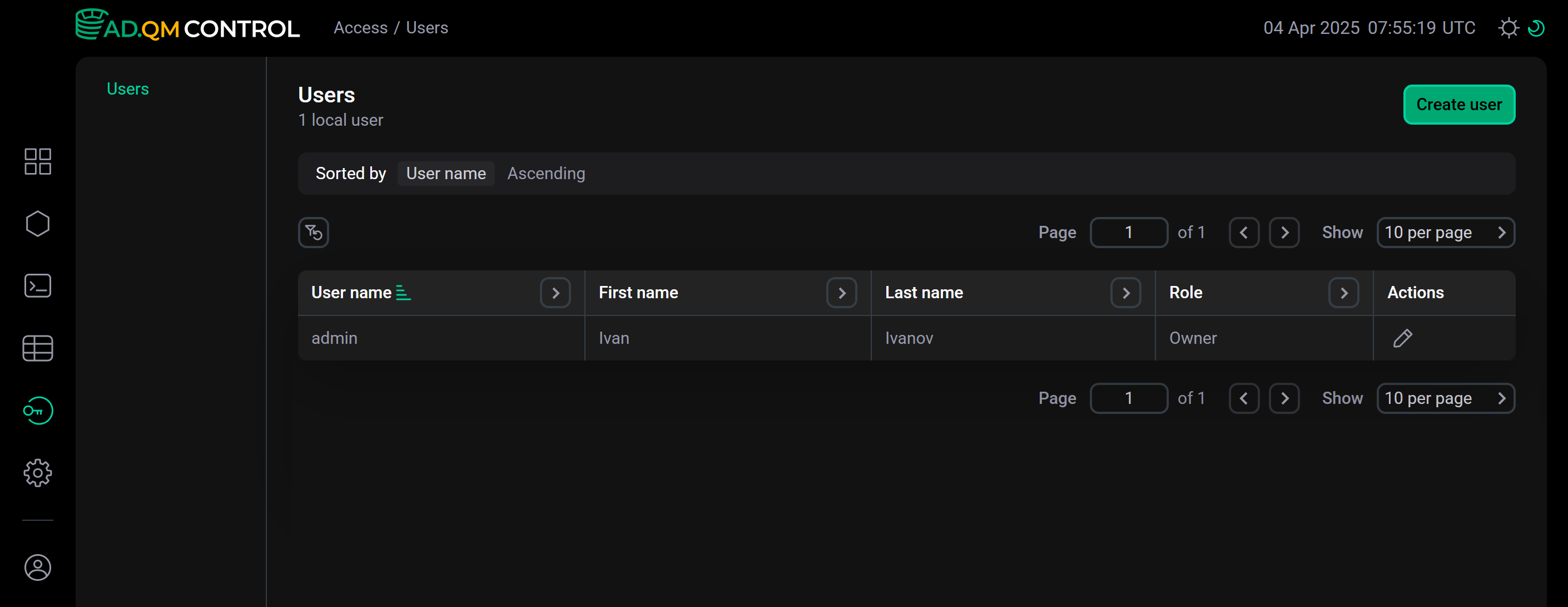 The Users page