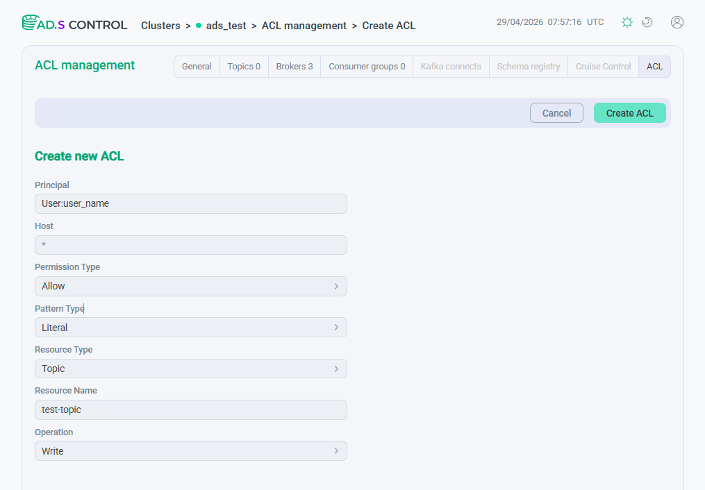 ACL creation page
