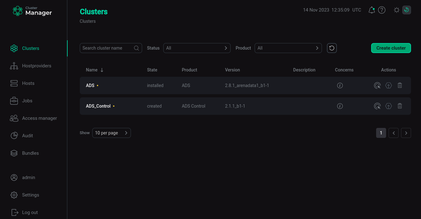 The result of successful cluster creation