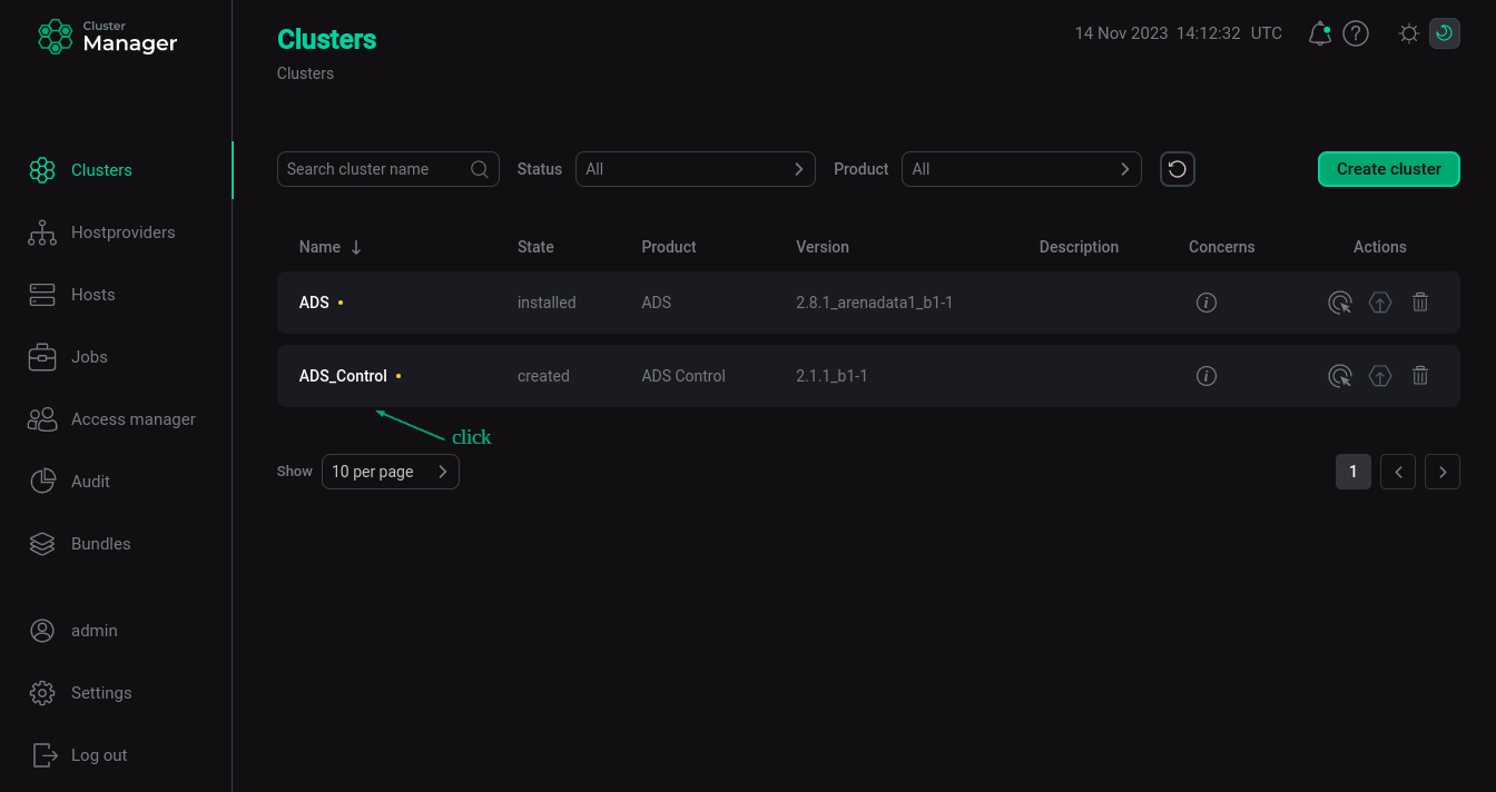 Select a cluster