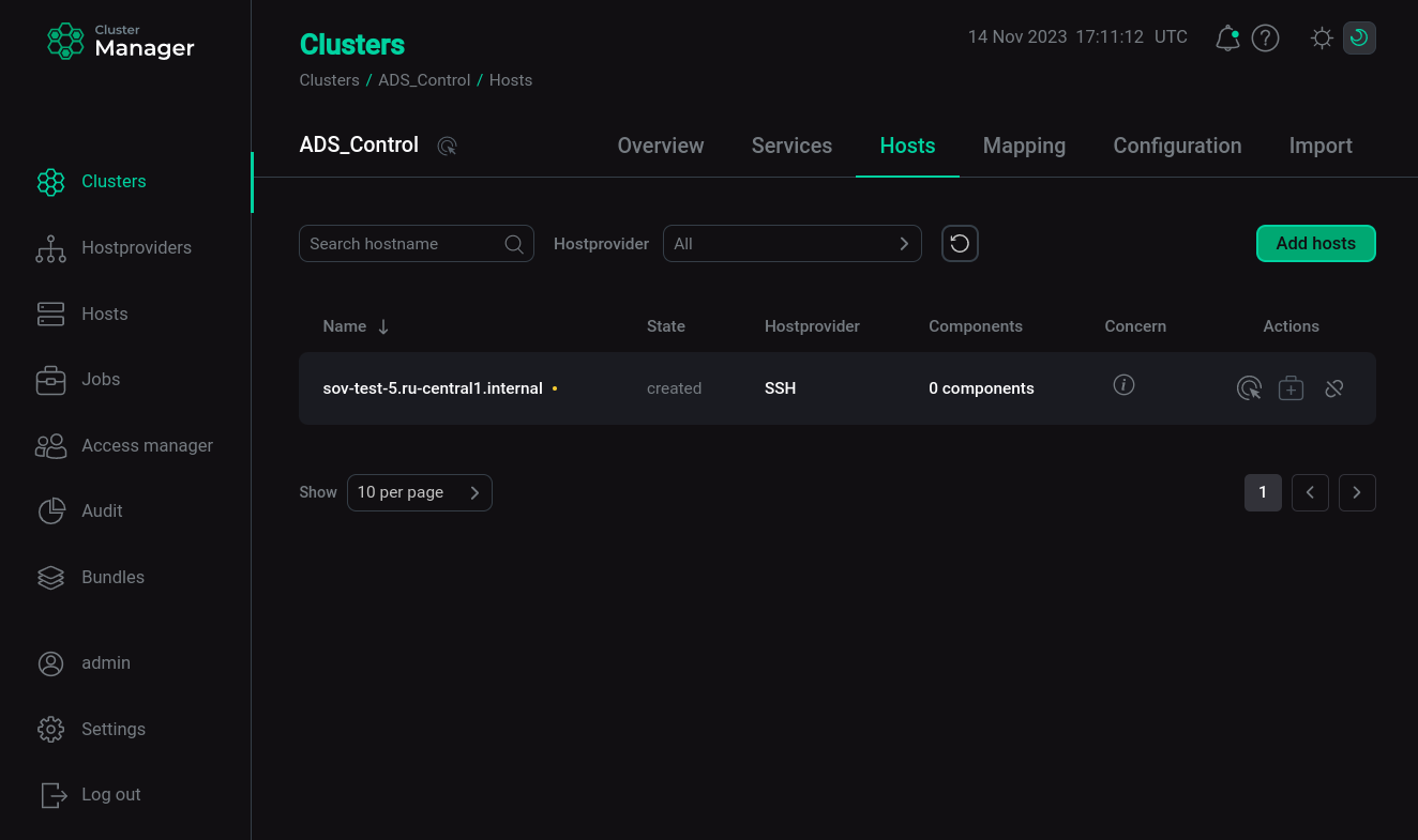 The result of successful adding hosts to a cluster