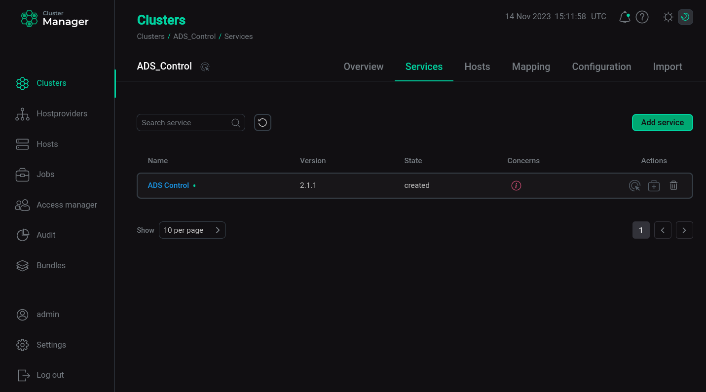The result of successful adding services to a cluster