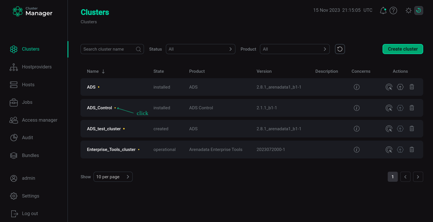 Select a cluster