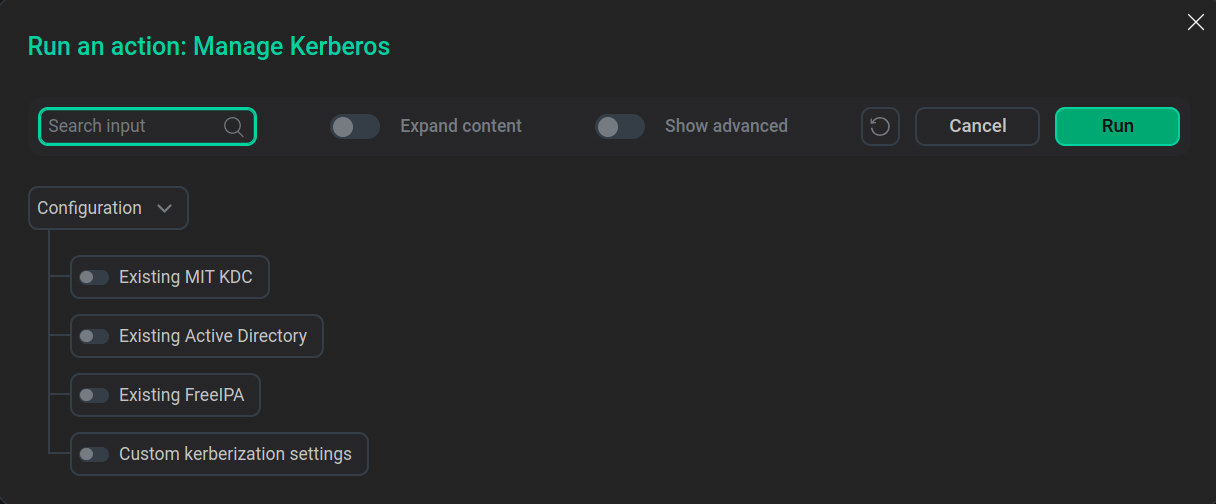Manage Kerberos options