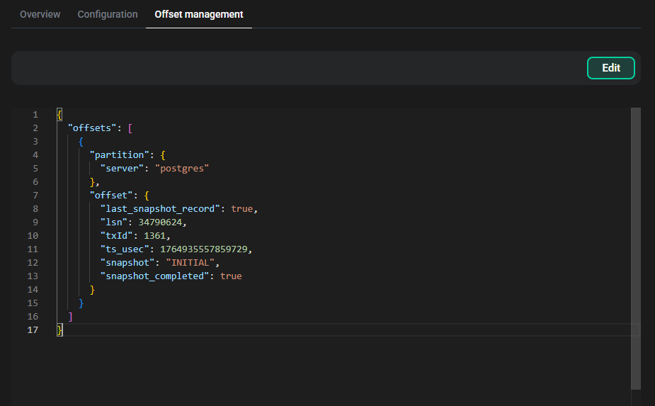 Offset management tab