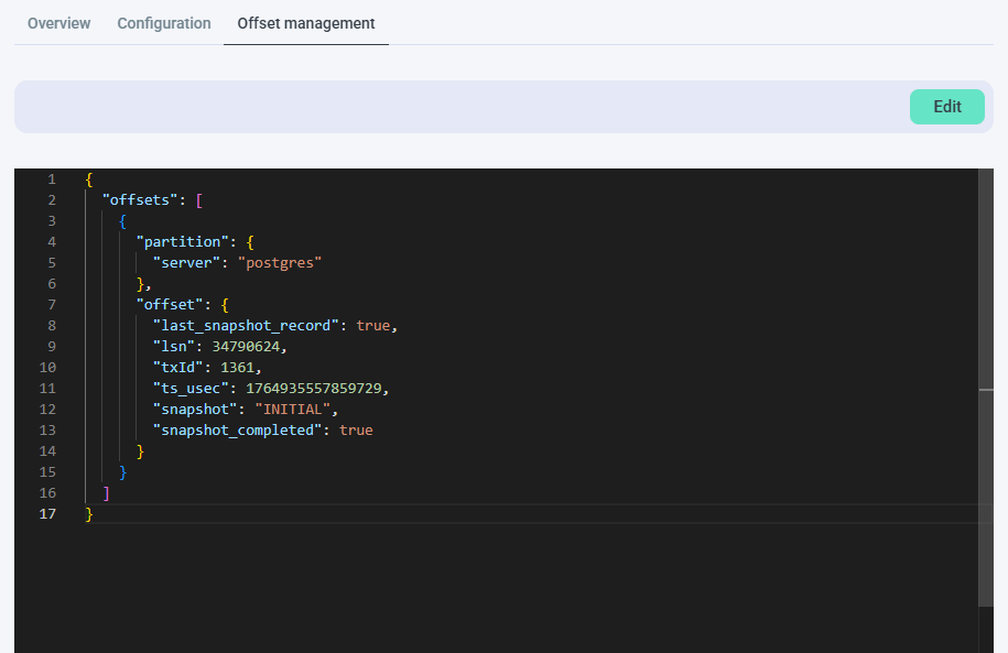 Offset management tab