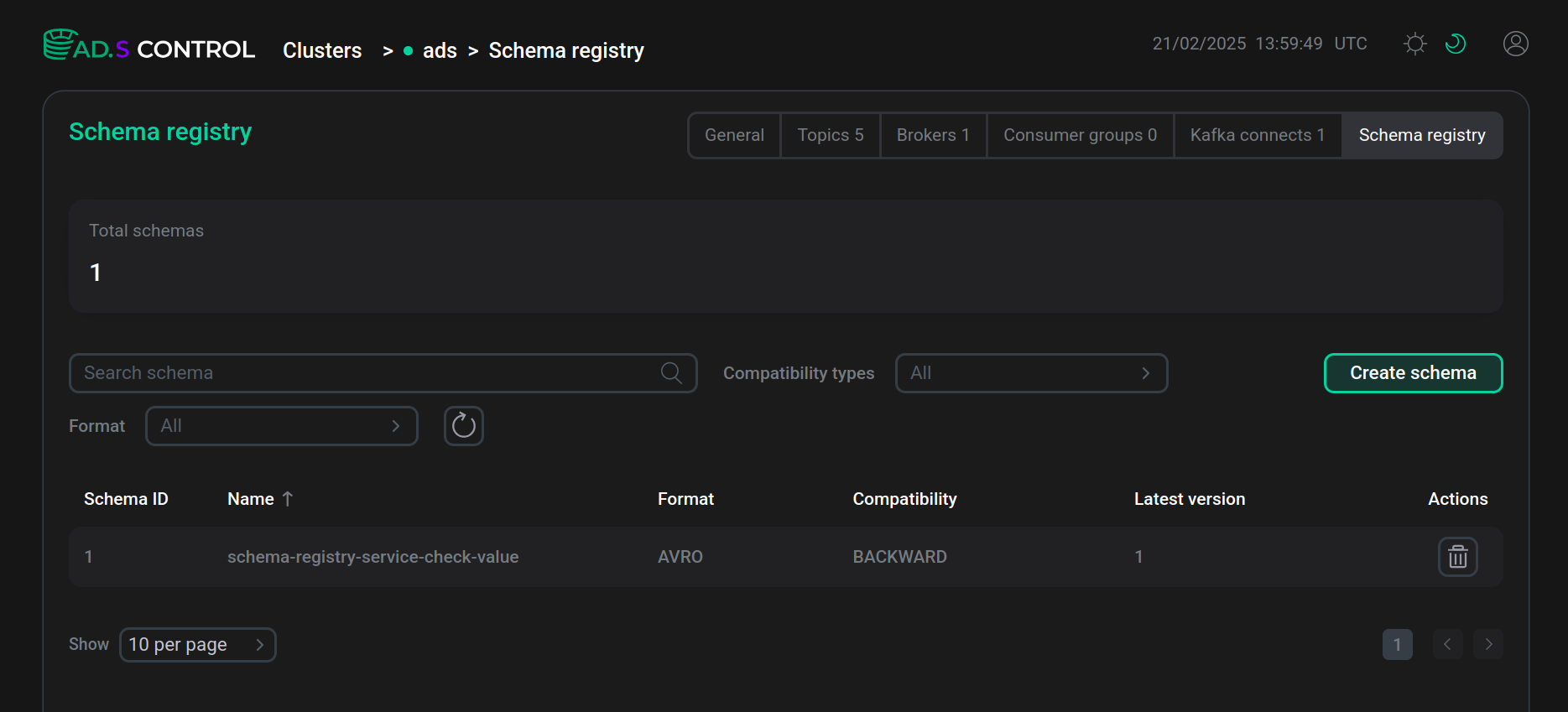 Schema registry page