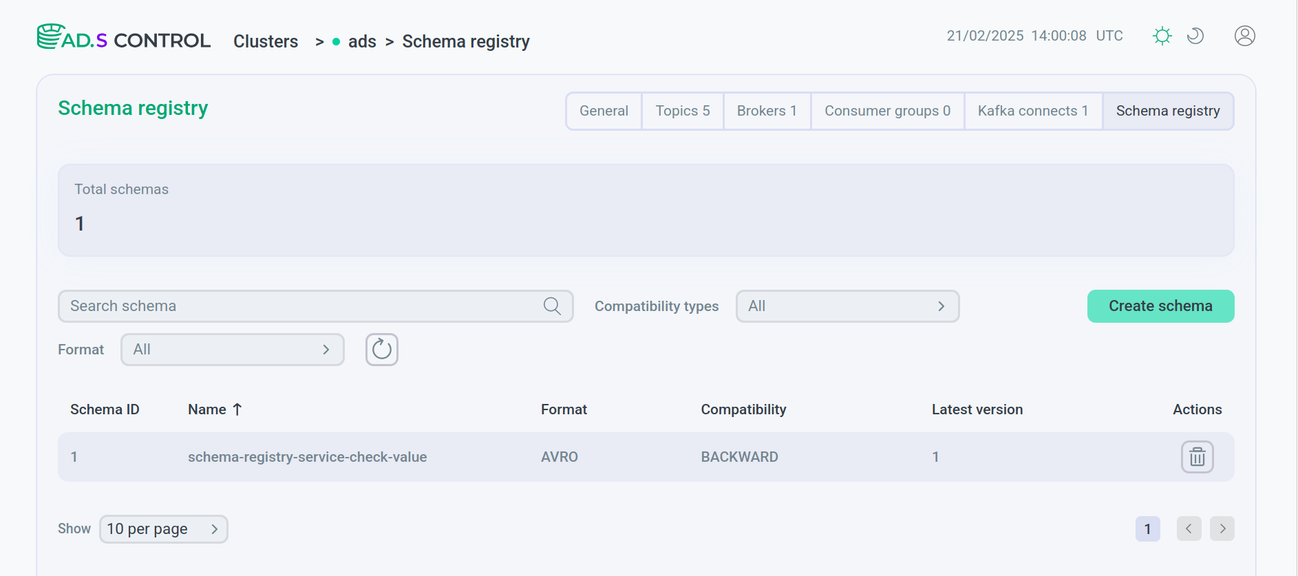 Schema registry page