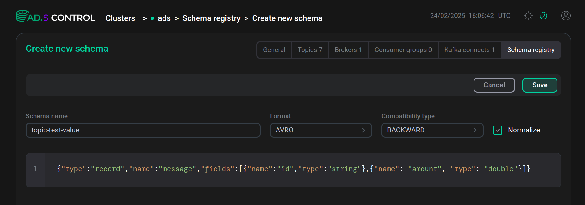 Schema creation page