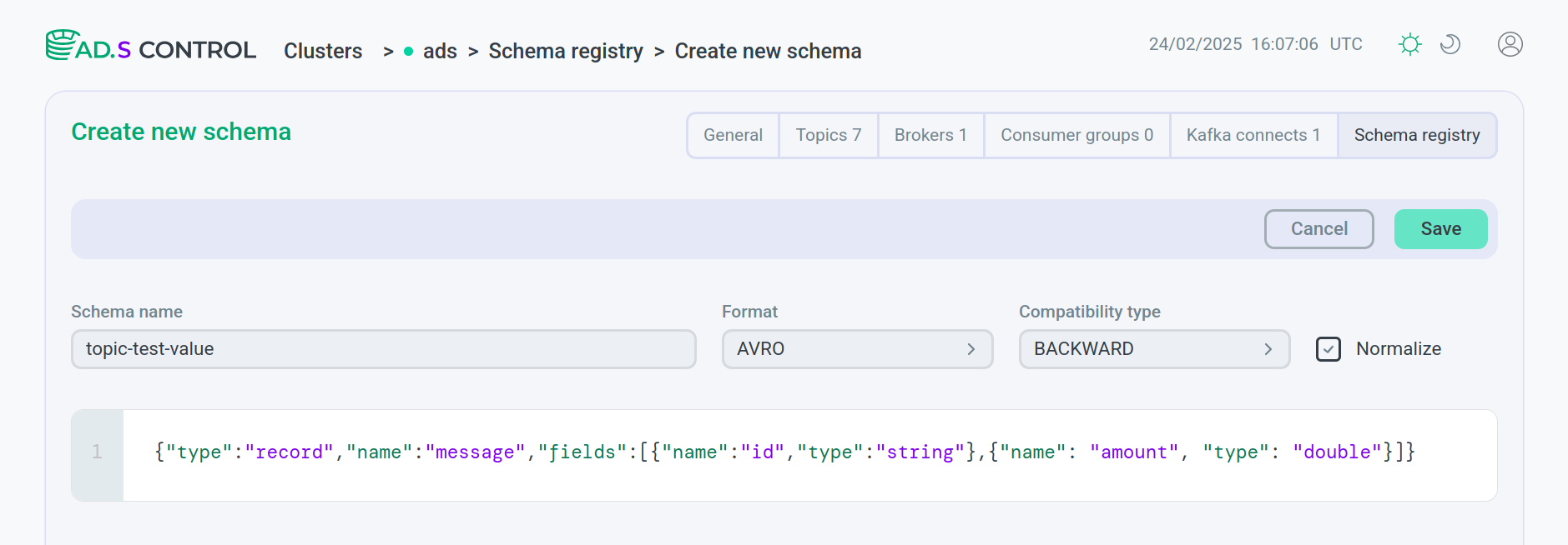 Schema creation page