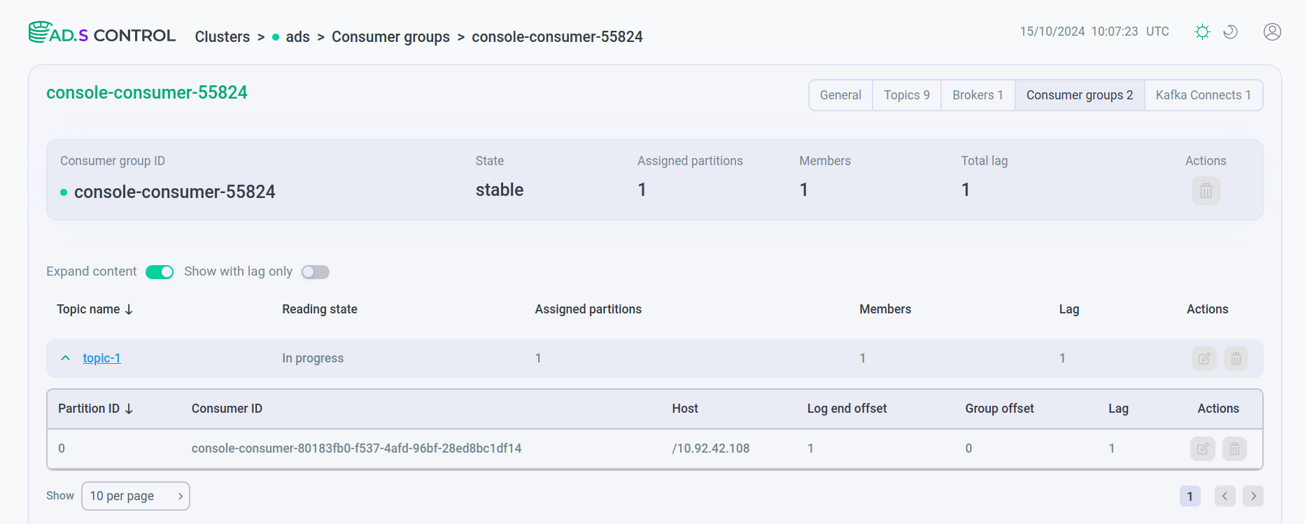 Partitions assigned to members of a consumer group