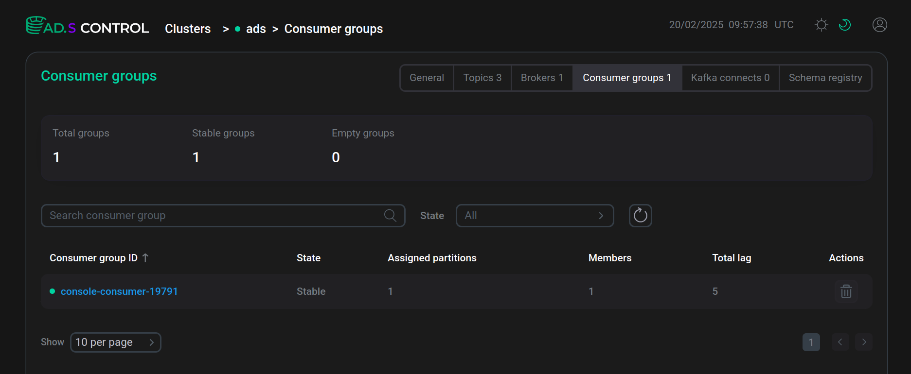 Consumer groups tab