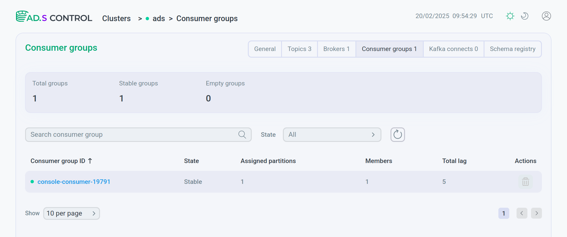 Consumer groups tab