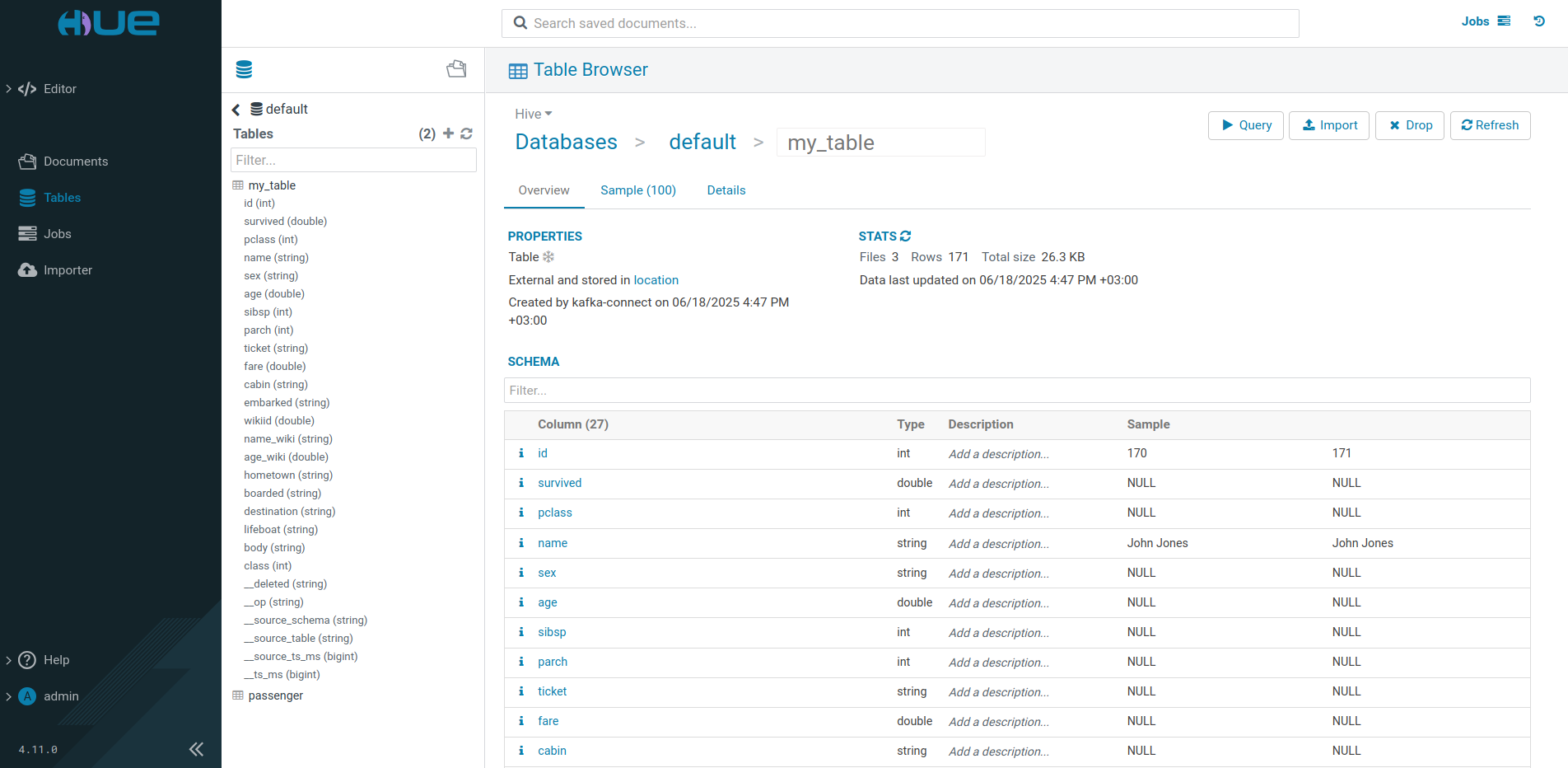 .Iceberg tables in the HUE interface