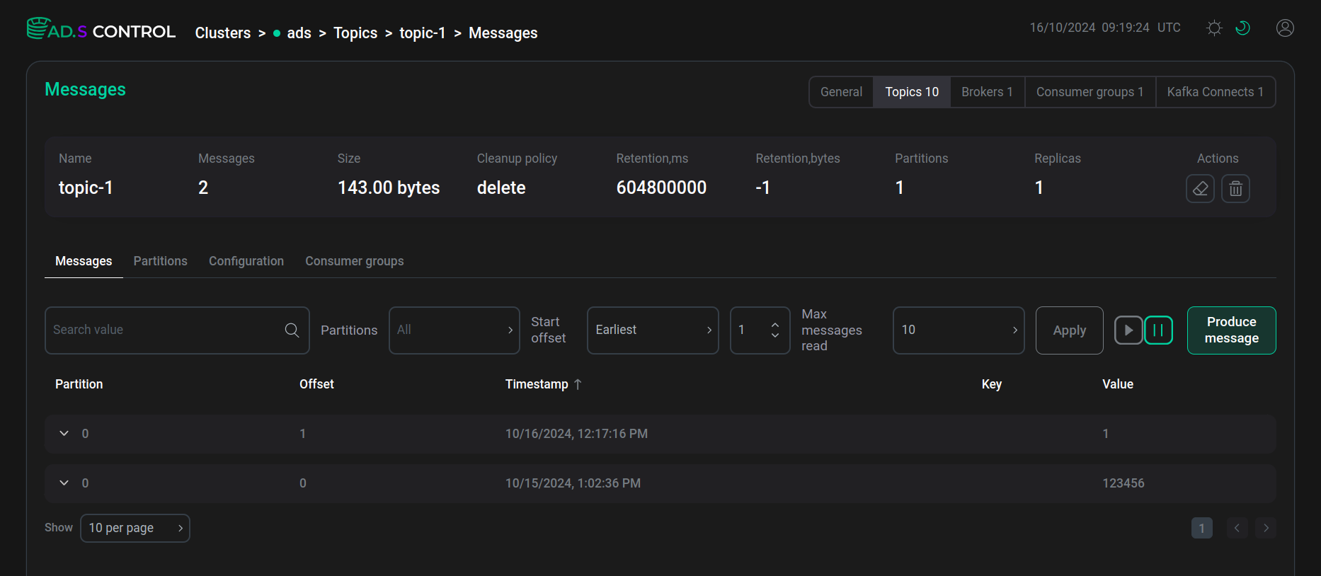 Messages tab