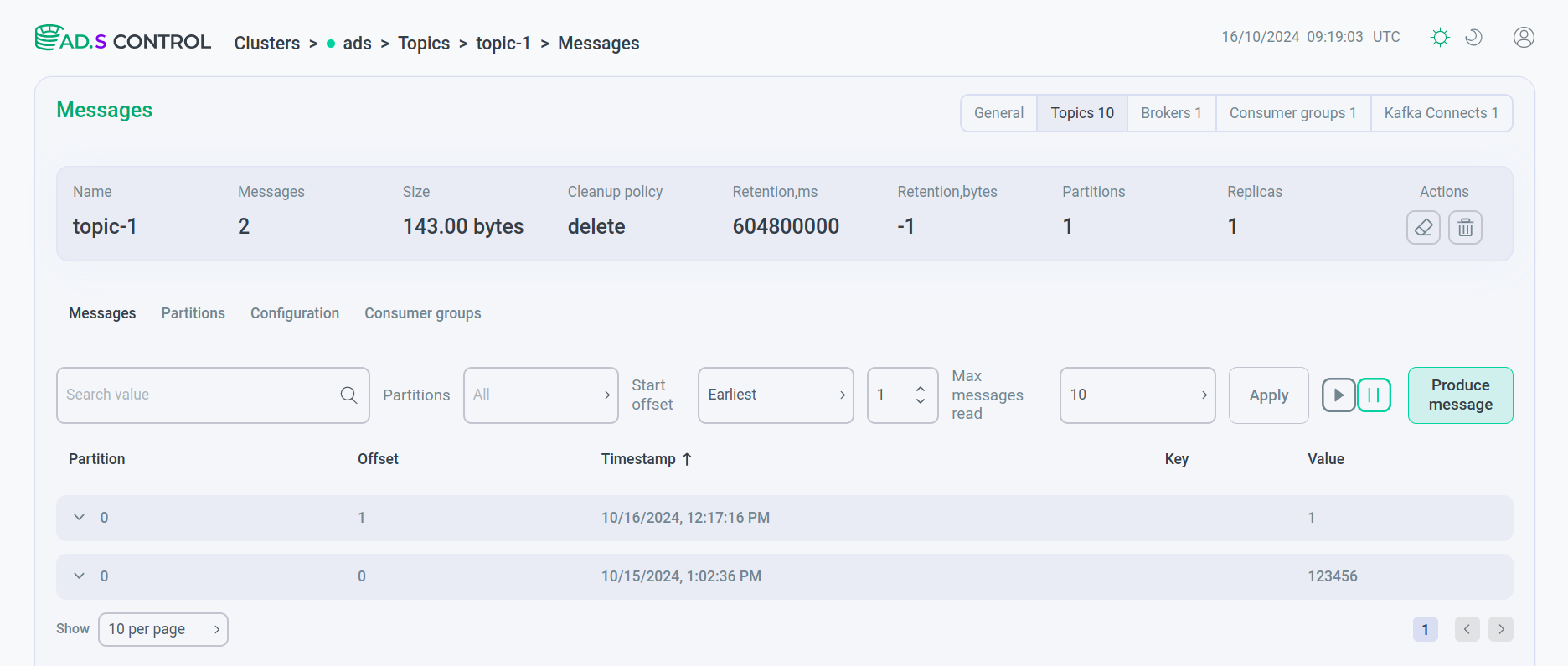 Messages tab