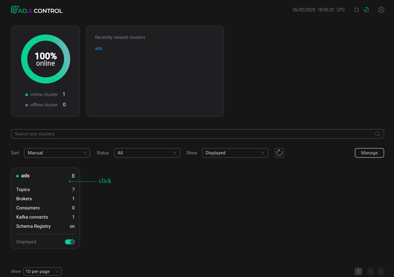 Selecting a cluster to manage