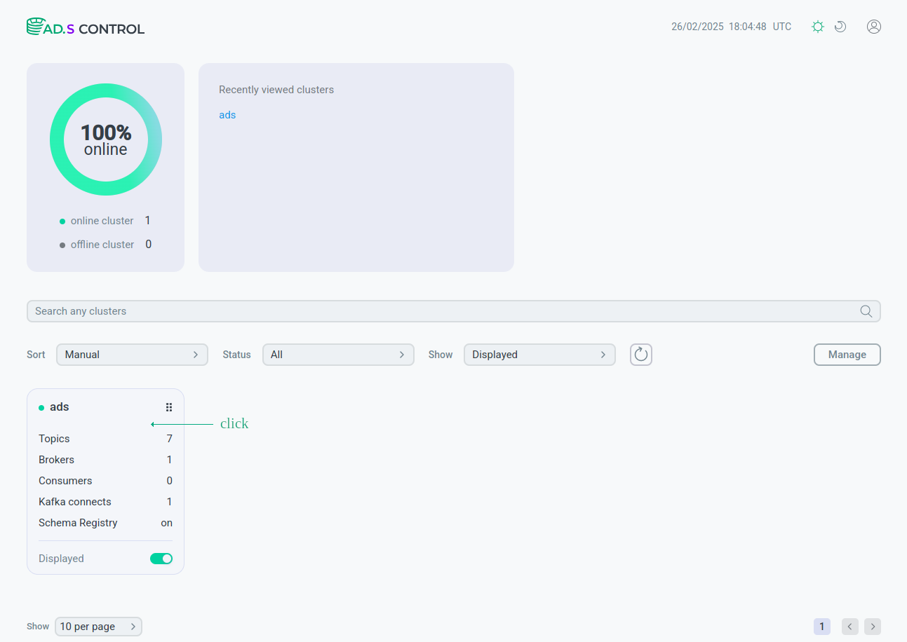 Selecting a cluster to manage