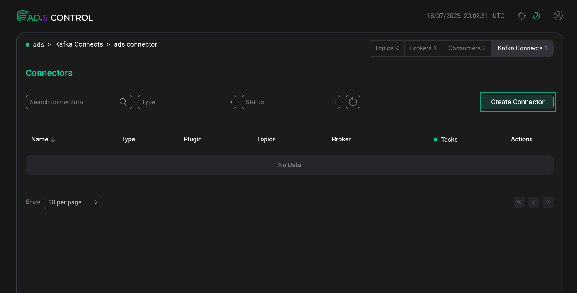 Kafka Connect instance page