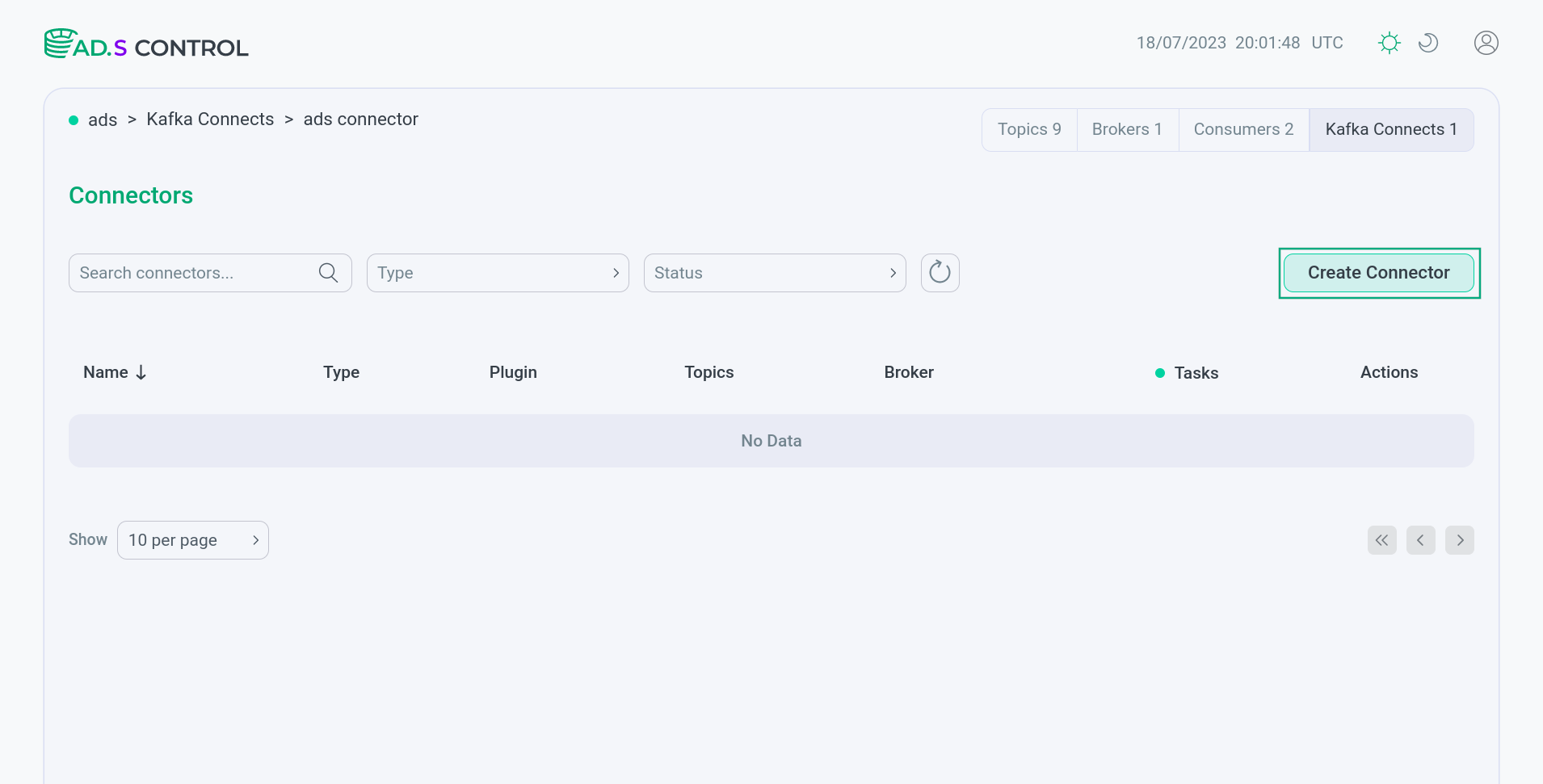 Kafka Connect instance page
