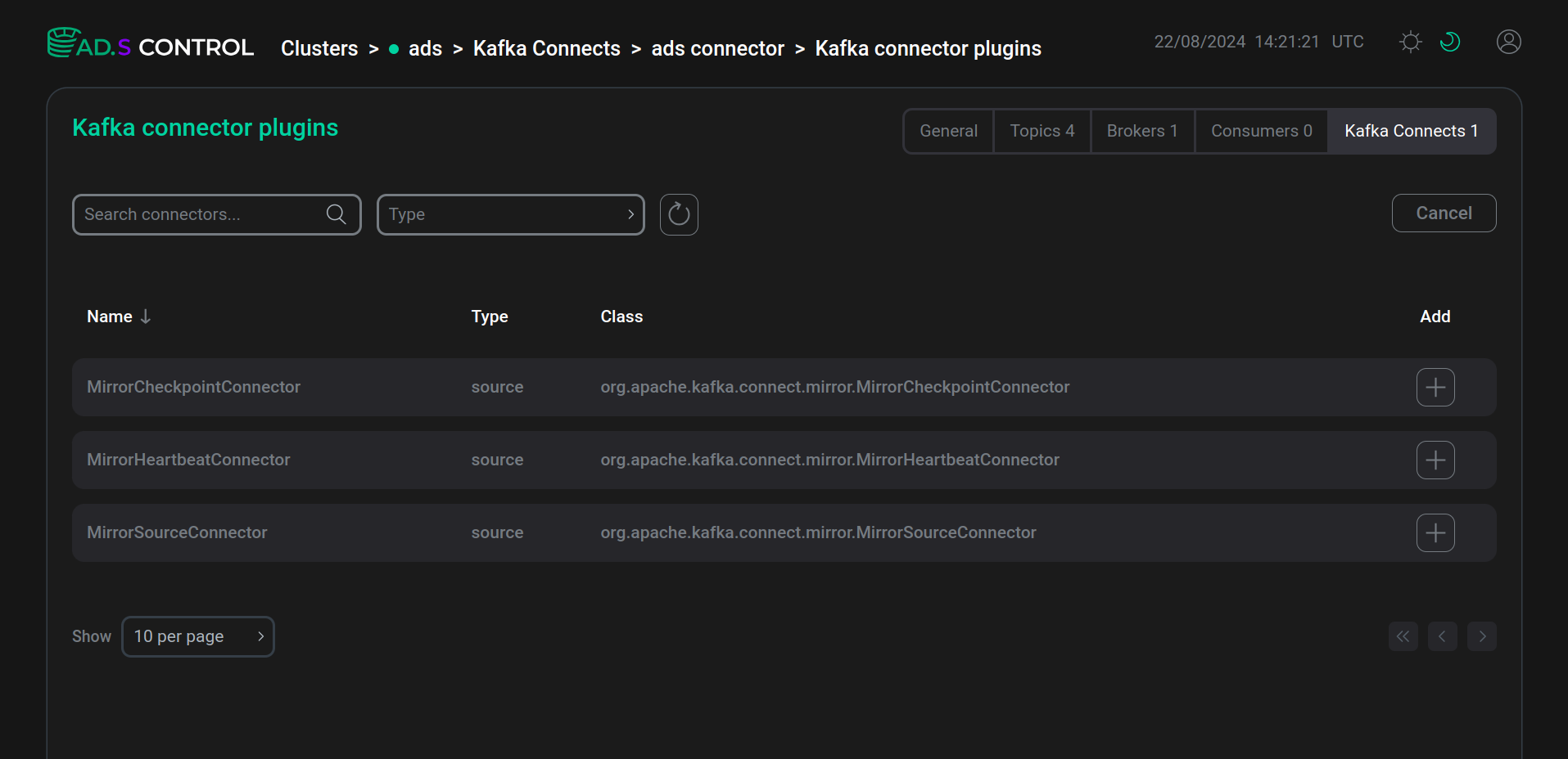Connector plugin selection window