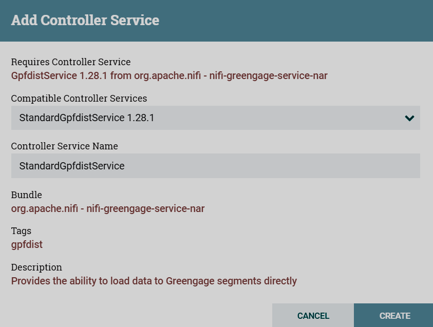 Creating an instance of the StandardGpfdistService service