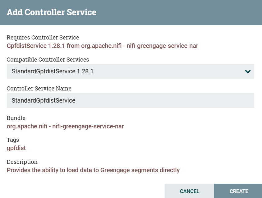 Creating an instance of the StandardGpfdistService service