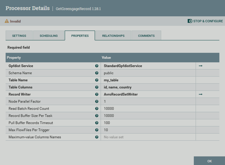 .GetGreengageRecord processor configuration