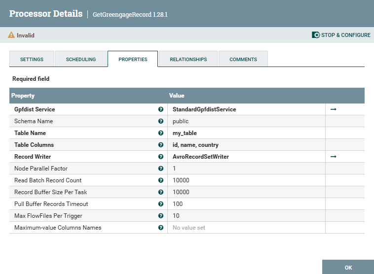 .GetGreengageRecord processor configuration
