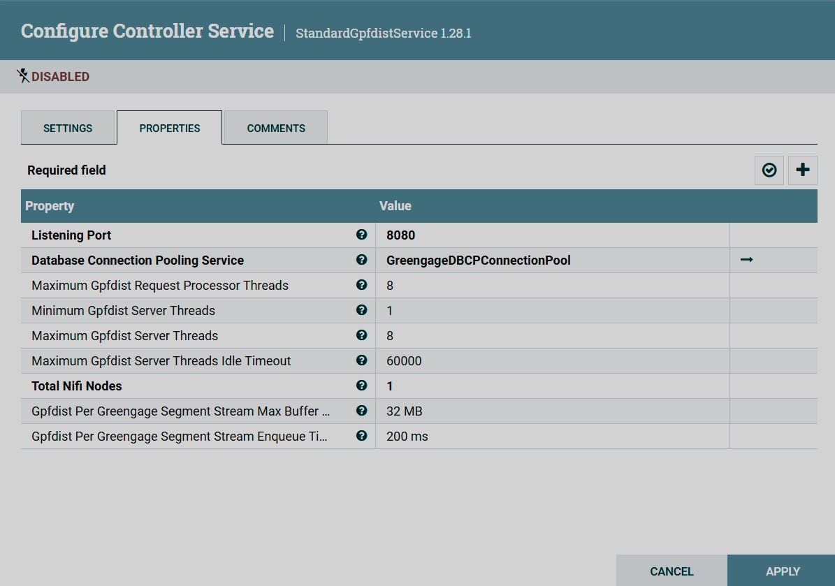 StandardGpfdistService service configuration