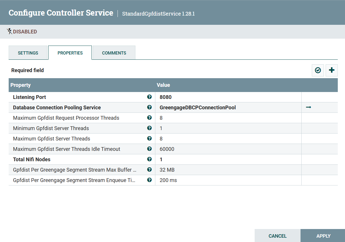StandardGpfdistService service configuration