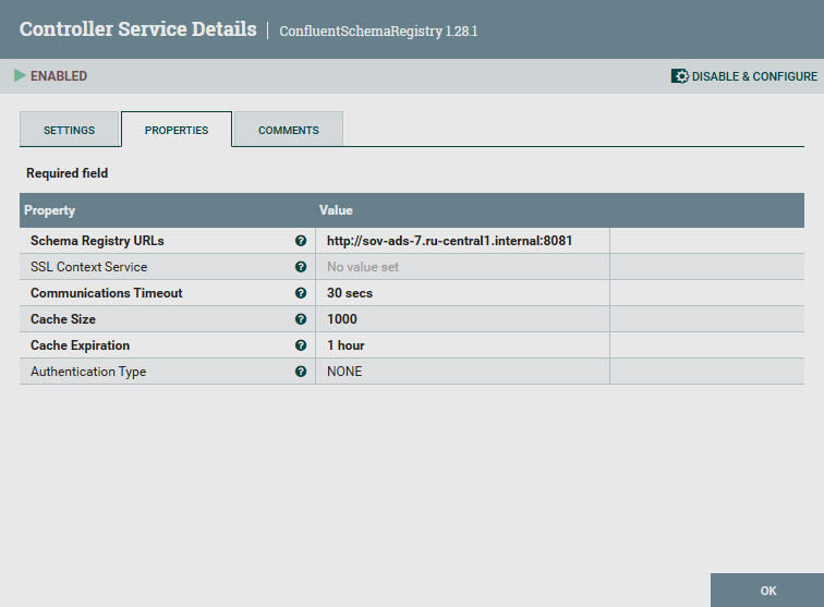 ConfluentSchemaRegistry controller service parameters