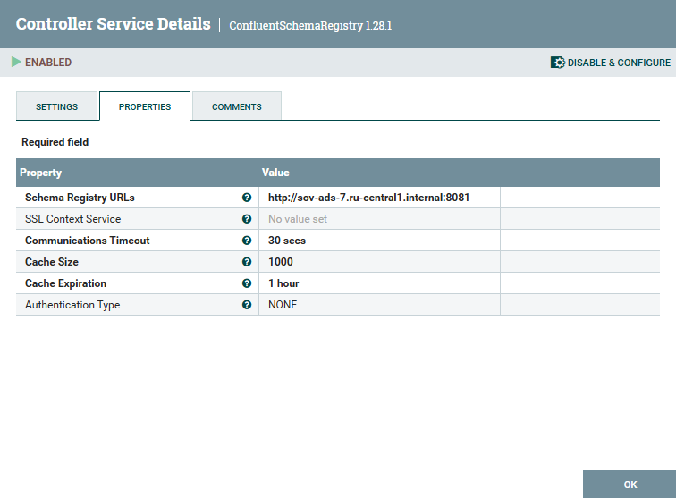 ConfluentSchemaRegistry controller service parameters