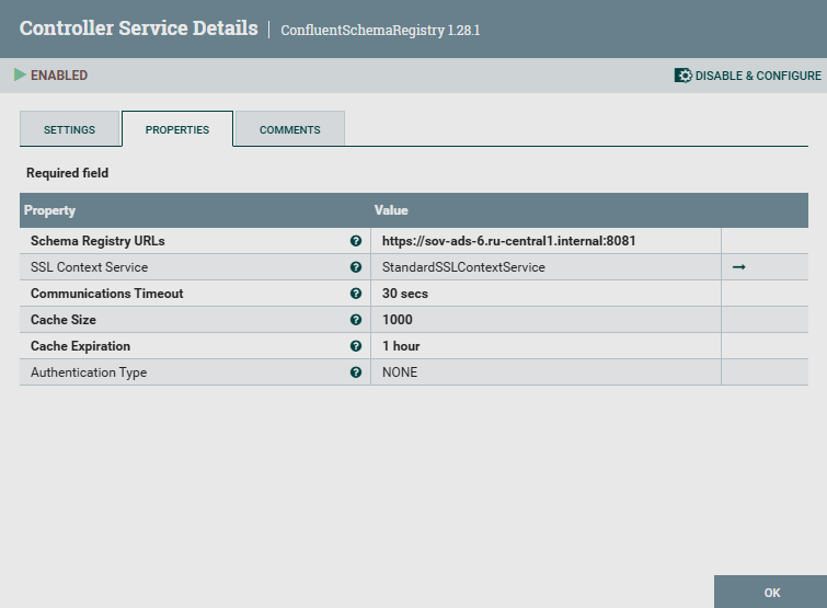 ConfluentSchemaRegistry controller service parameters