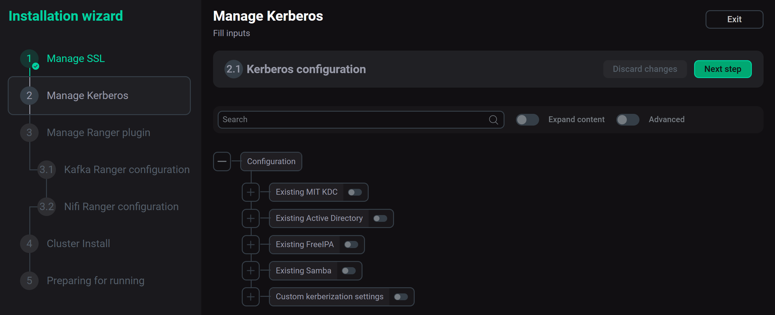 The Manage Kerberos step