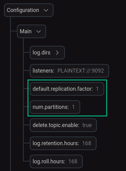 Configure the replication factor and the number of partitions for the cluster