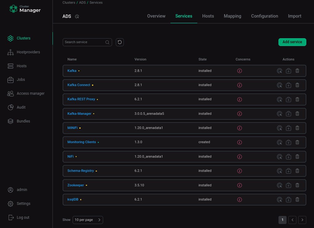 The result of successfully adding a service to the cluster