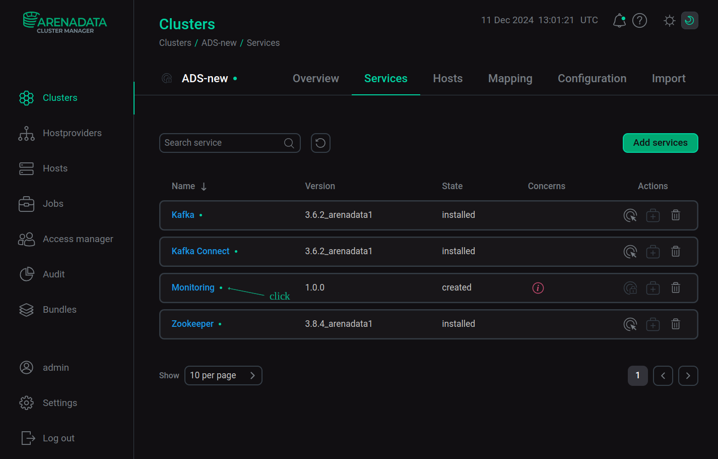 Switch to the service configuration